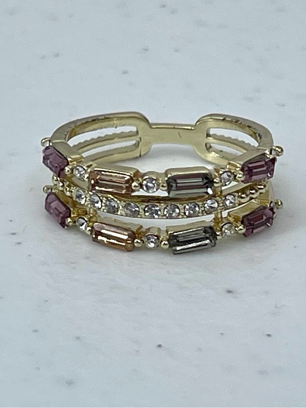 Fashion gold tone rectangle small colored stones stack ring